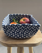 High square basket in two-tone textile