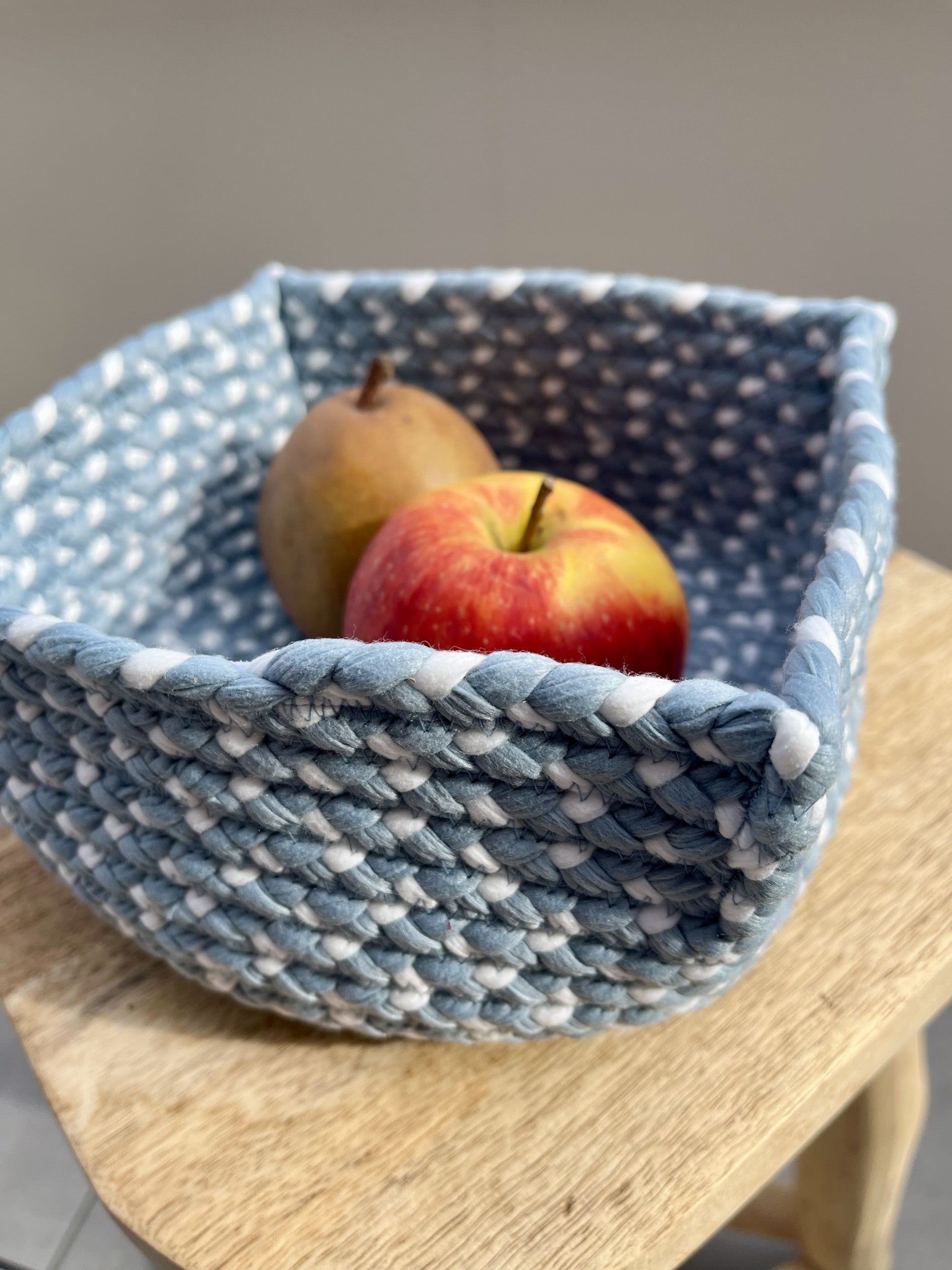 High square basket in two-tone textile