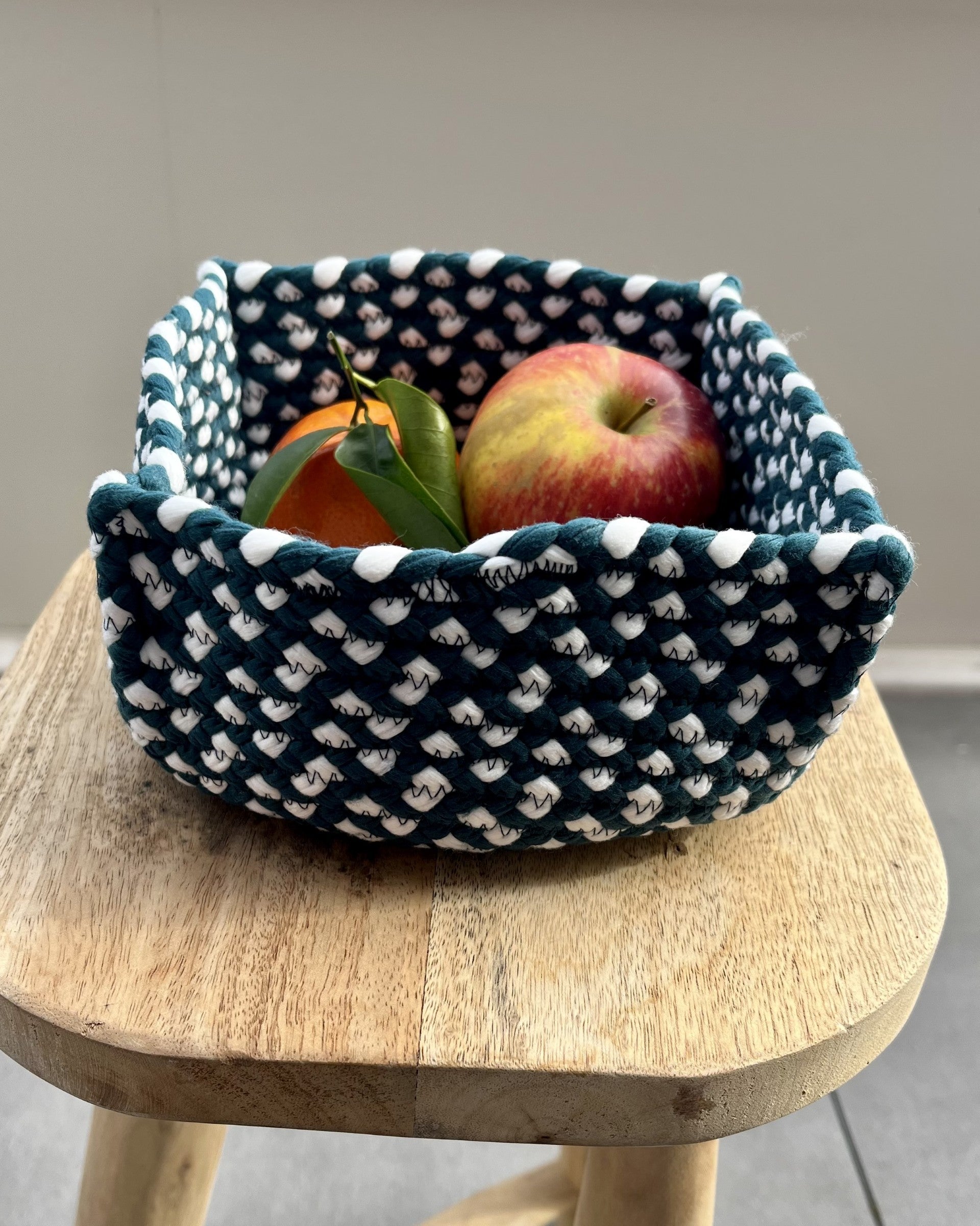 High square basket in two-tone textile