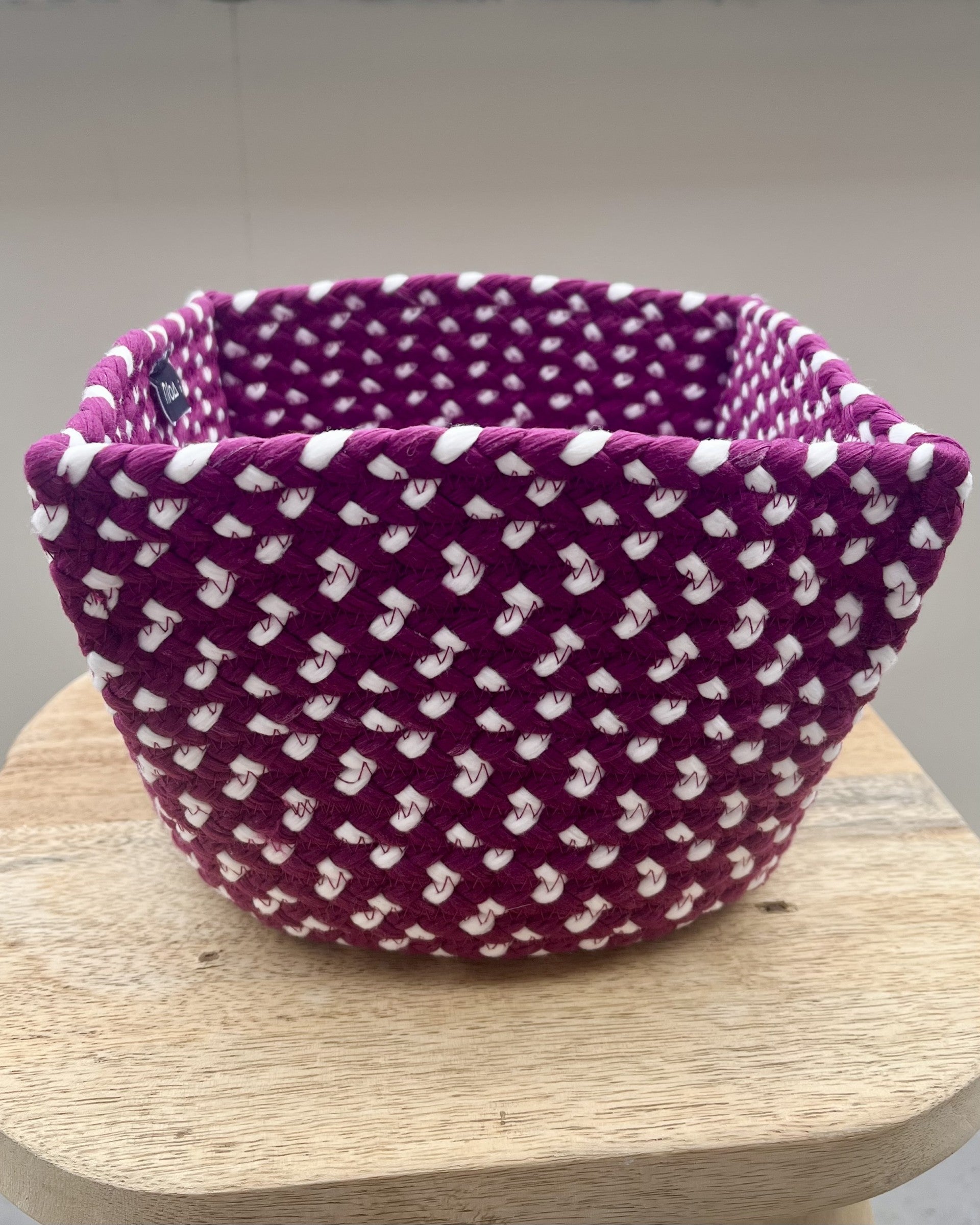 High square basket in two-tone textile