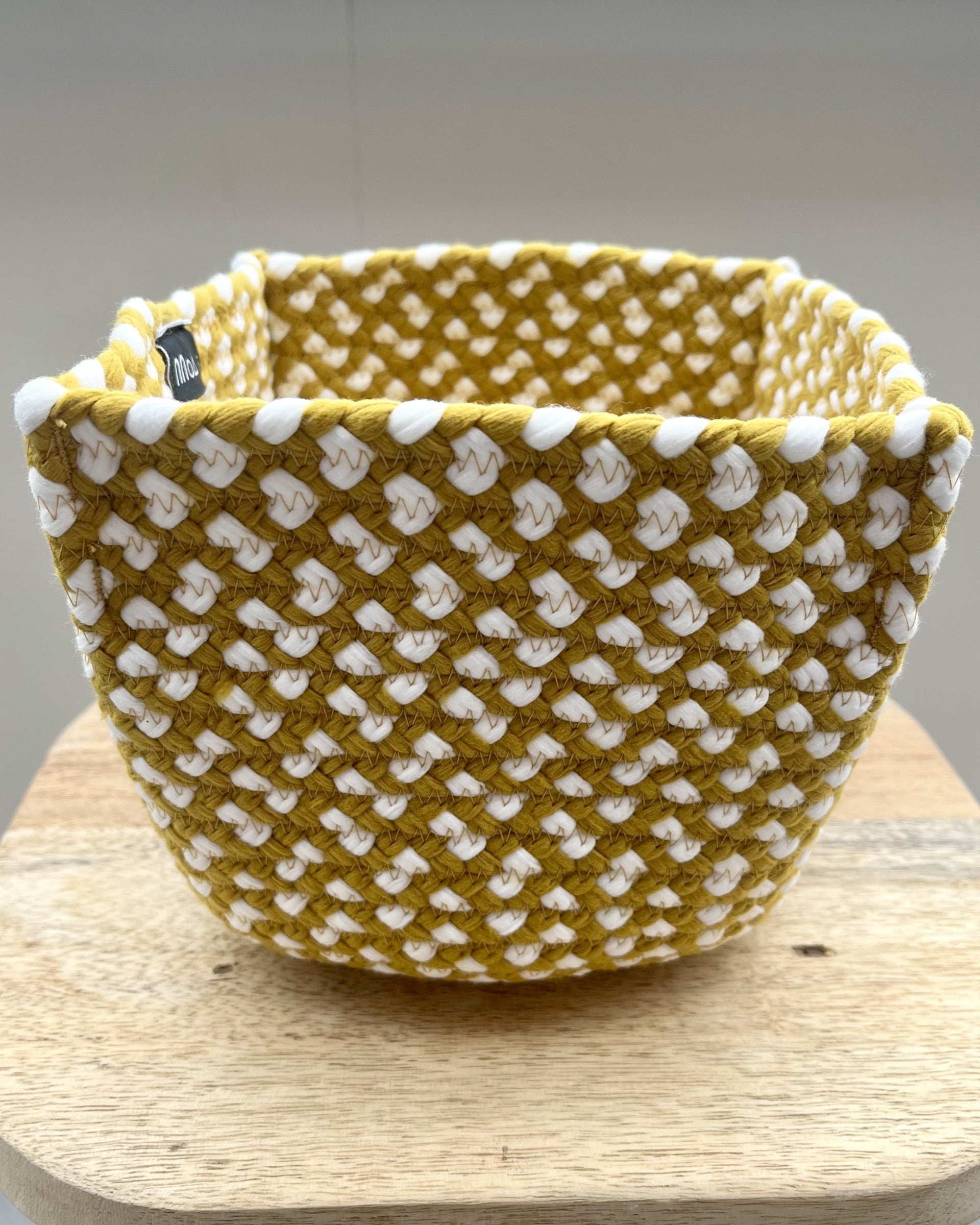 High square basket in two-tone textile