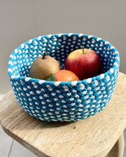 Round turquoise and white basket